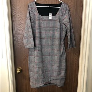 EXPRESS Plaid Pencil Dress with Detail Hem
